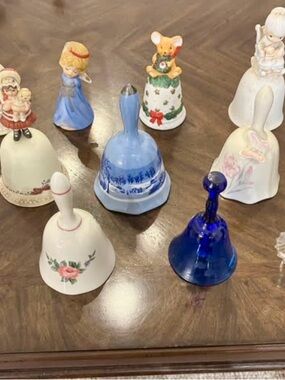 Lot of 13 vintage bells - desk chimes - handbells - holiday jinglers